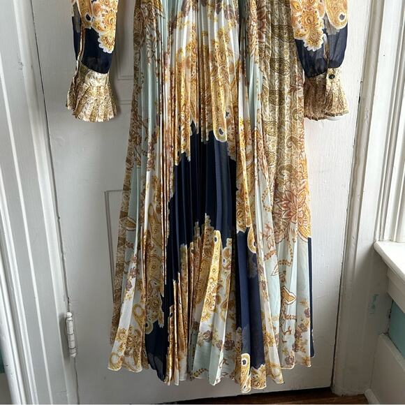 H&M Printed Pleated Chiffon V-Neck Wrap Dress Royal Wedding - Picture 11 of 11